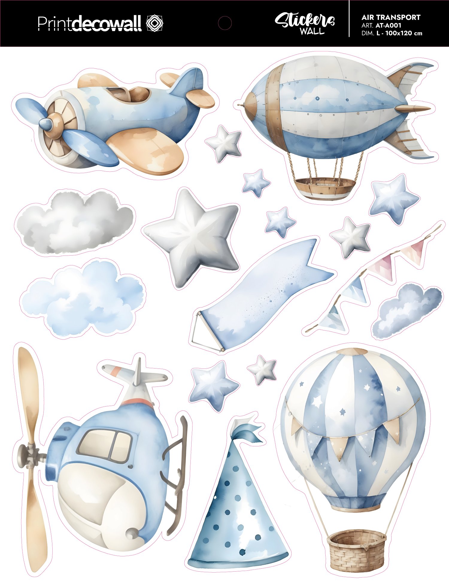 Stickers Murali Cameretta con Aerei e Mongolfiere — Air Ttransport - immagine 4
