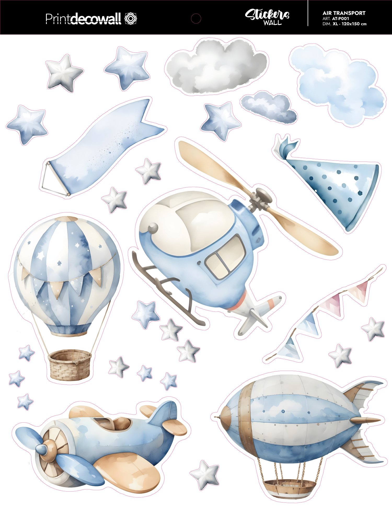 Stickers Murali Cameretta con Aerei e Mongolfiere — Air Ttransport - immagine 3