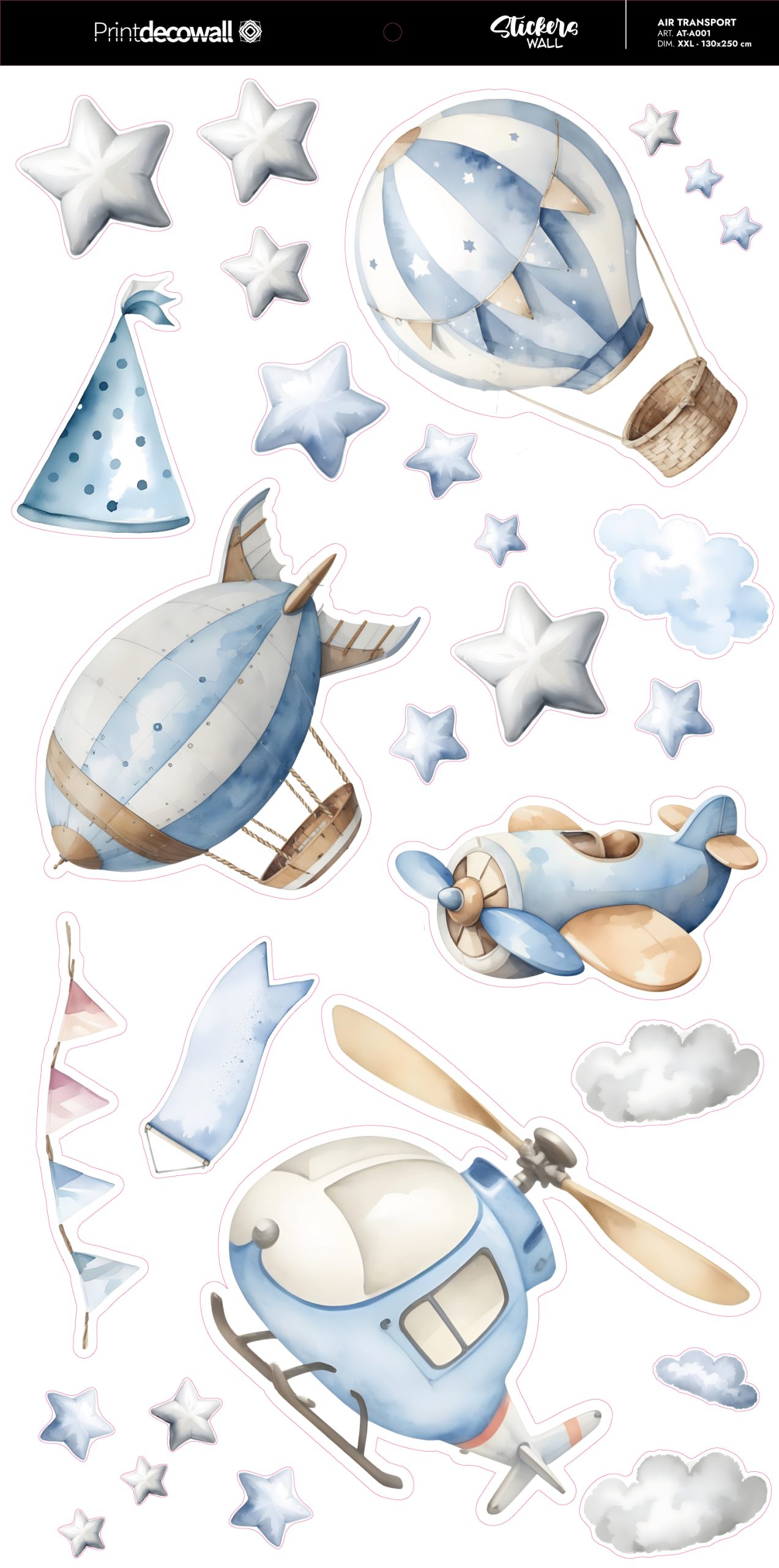 Stickers Murali Cameretta con Aerei e Mongolfiere — Air Ttransport - immagine 2