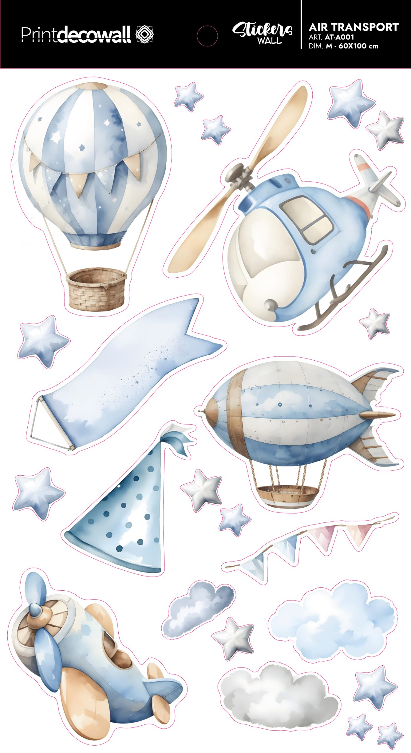 Stickers Murali Cameretta con Aerei e Mongolfiere — Air Ttransport - immagine 5